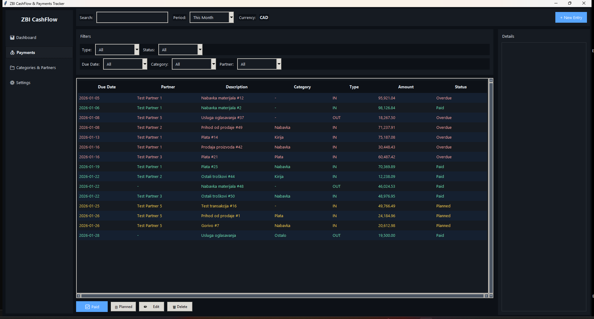 CFT payments module for inbound and outbound tracking