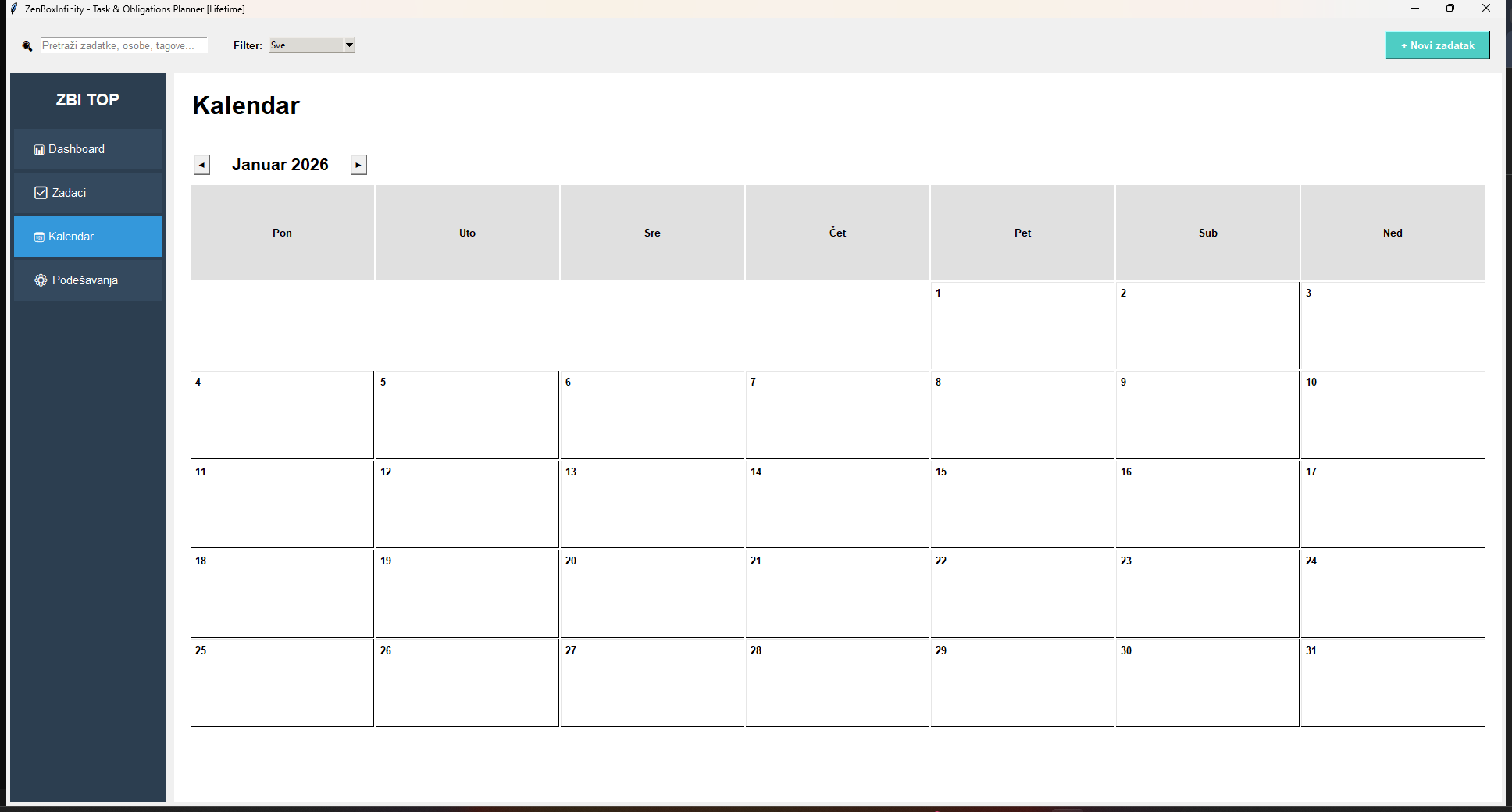 TOP calendar view for scheduled work