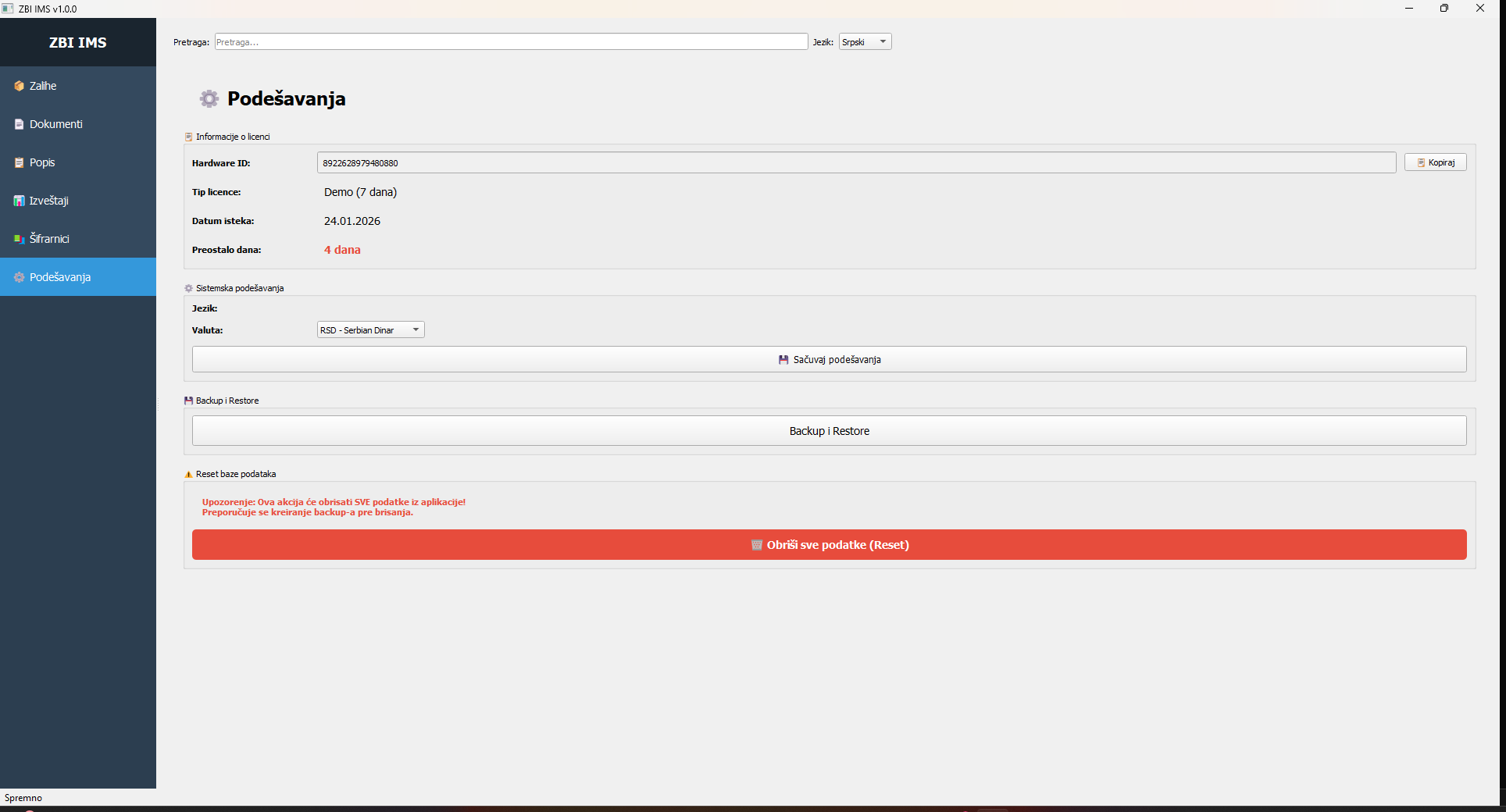 WMS screen: Dashboard KPI